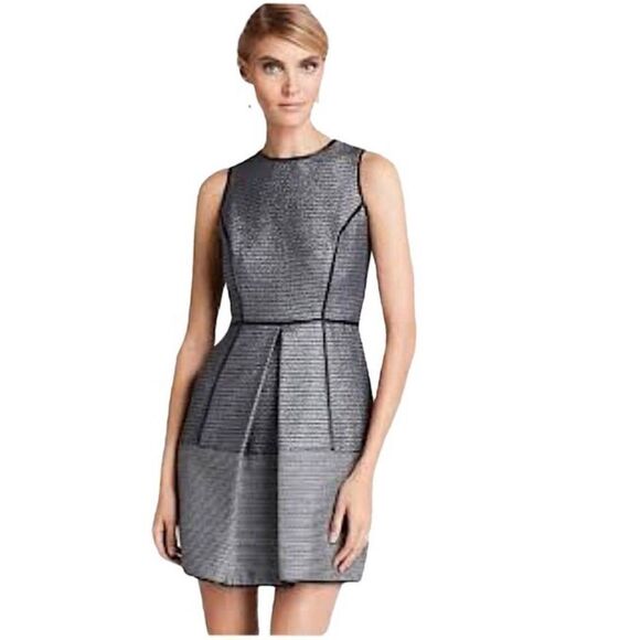Cynthia Steffe Silver Metallic Tweed Fit and Flare Cocktail Dress - Picture 1 of 10